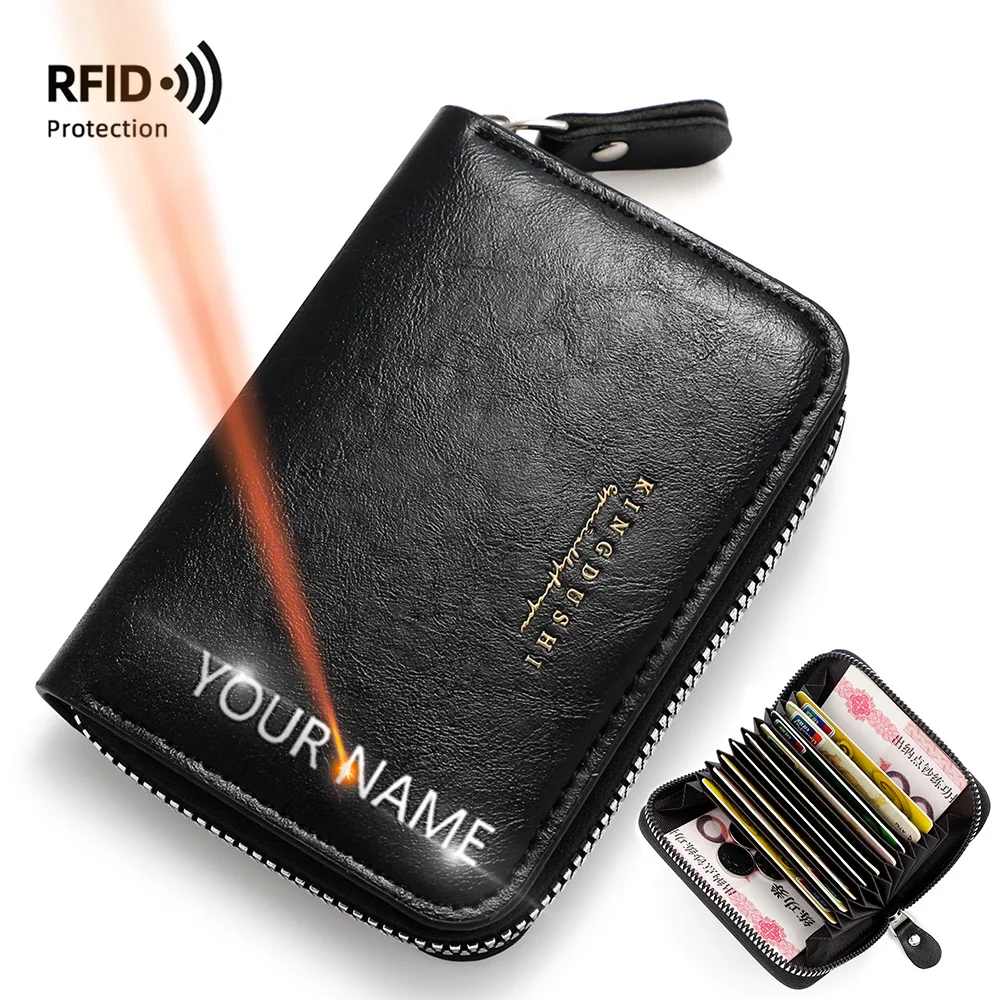 

New Name Engraving Short Men Wallets Zipper Organ Card Holder Male Coin Purses Top Quailty Card Clip Mens Clutch Wallet