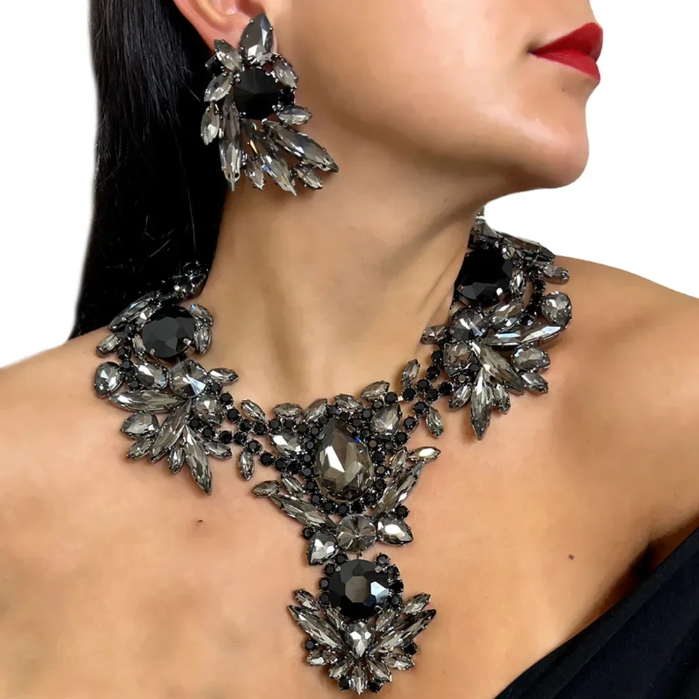 2026 Stonefans Dubai Jewelry Set Necklace African Luxury Statement Men Gift Choker Bride Prom Wedding Necklace and Earring Set