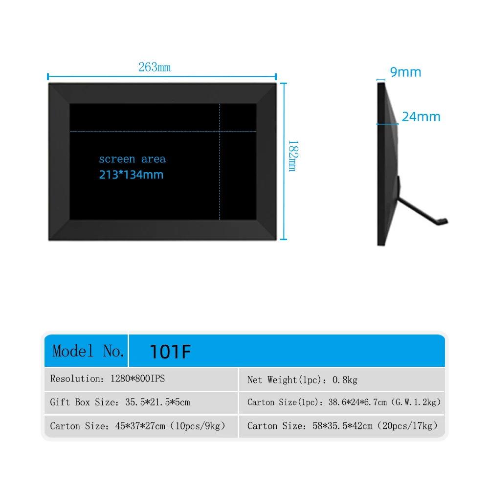 Factory Supply 10 Inch WiFi LCD Digital Photo Picture Frame Cloud Video & Audio Download for Indoor Use MP3/AVI Format