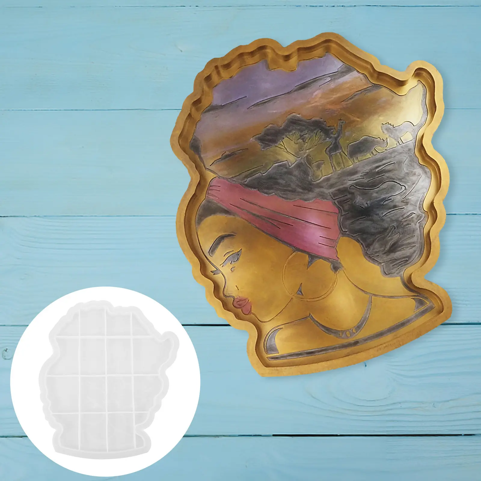 

African Goddess Head DIY Mold Smooth Interior Flexible Durable Resin Mould for Home Decor Coasters Trays Resin Mold