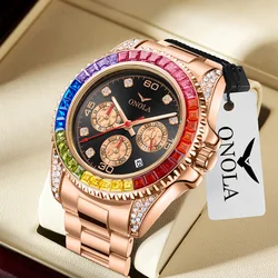 ONOLA orologi ghiacciati di lusso da uomo orologi automatici in acciaio multifunzionali orologio da polso al quarzo con diamanti arcobaleno moda Dropshipping