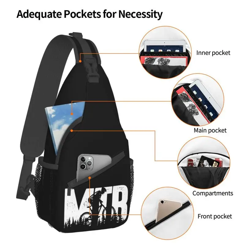 Mochila Crossbody Mountain Bike Sling para homens, Bicicleta ciclismo saco de peito, Passeio MTB legal, Passeio ciclista