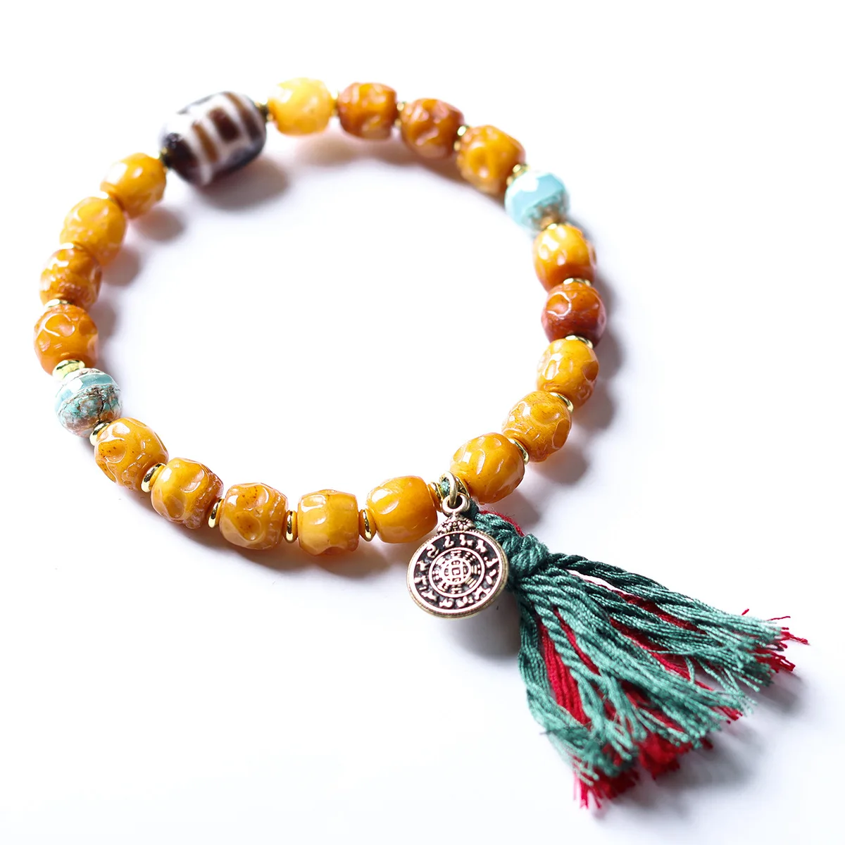 Original Tibetan Style Yak Bone Bracelet Heaven Earth Two Eye Dzi Bead Handicraft Prayer Beads Perfect Festival Gift Jewelry
