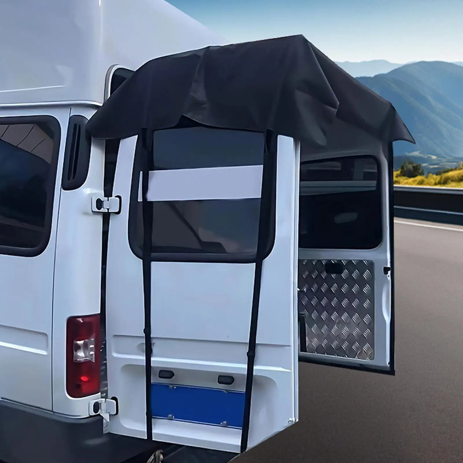 RV غطاء الباب الخلفي Campervan الباب الخلفي المظلة غطاء يندبروف شاحنة فان الخلفي حامي للتخييم التنزه الشاطئ نزهة في الهواء الطلق