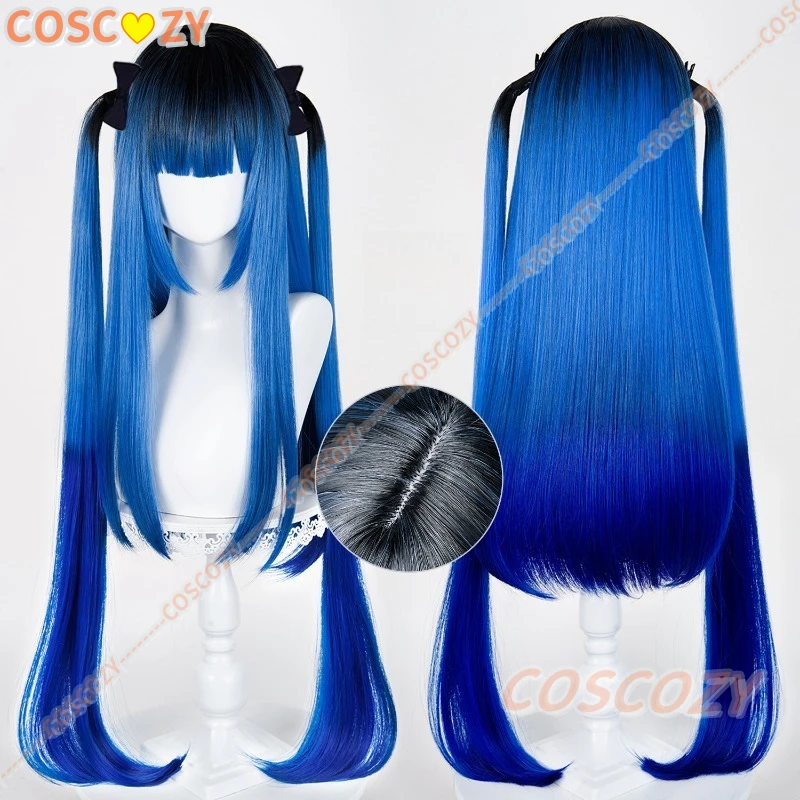 

Парик для косплея Amemiya Darumi, черный и синий двойной хвост, длинные волосы, синтетический парик + шапочка для парика, игра Hundred Line, парик для косплея