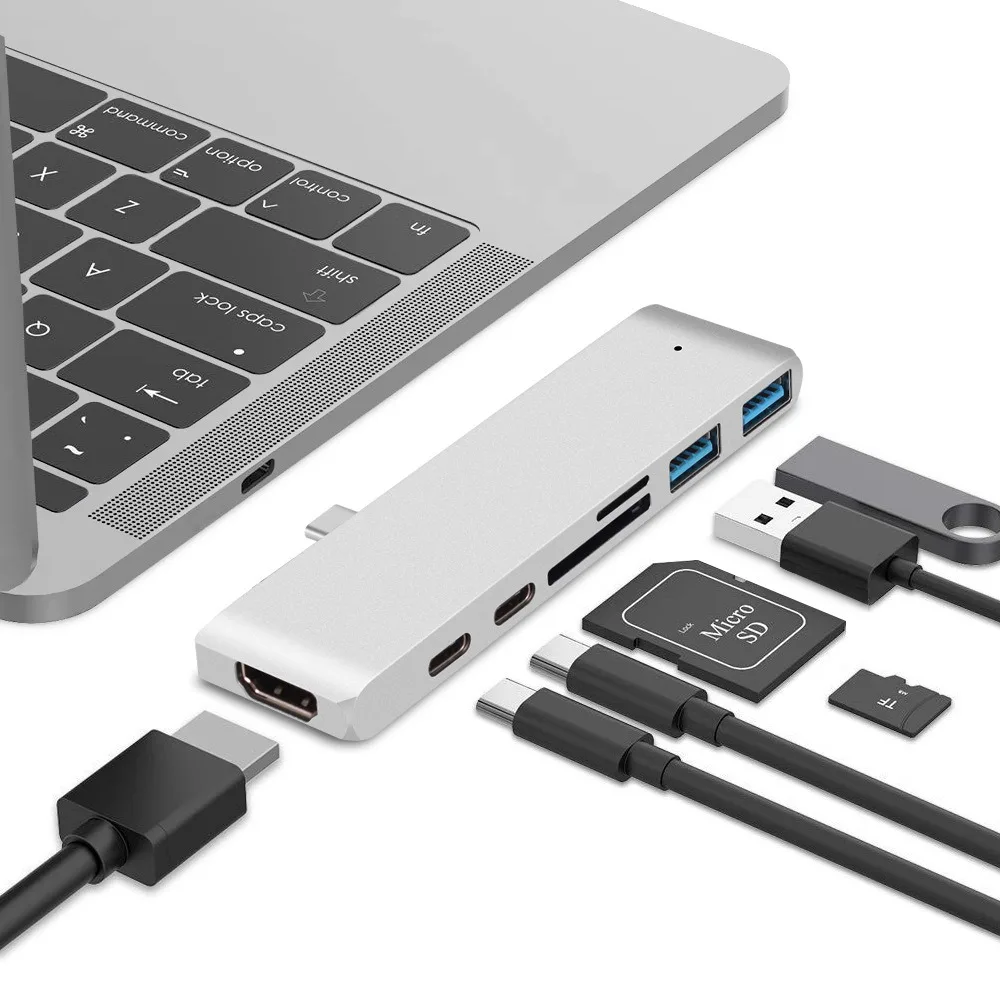 

7 In 1 USB C HUB USB Hub Docking Station With HDMI SD/TF Card Reader PD USB 3.0 TYPE C HD 4K Expansion Adapter For TYPC C Laptop