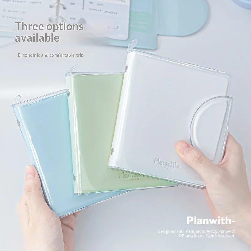 Planwith Magnetic Square Notebook,5‑Hole Color Loose‑leaf Binder Transparent PU Cover Mini Portable Notepad Daily Memo Scrapbook