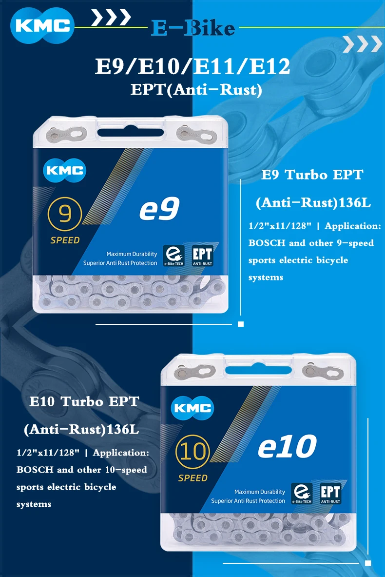 KMC E-BiKE E8 E9 E10 E11 E12 Kette 8, 9, 10, 11, 12 Gänge, 136 Glieder, rostfrei, elektrisches Sportfahrrad, eBike-Ketten, Original – Detail 1