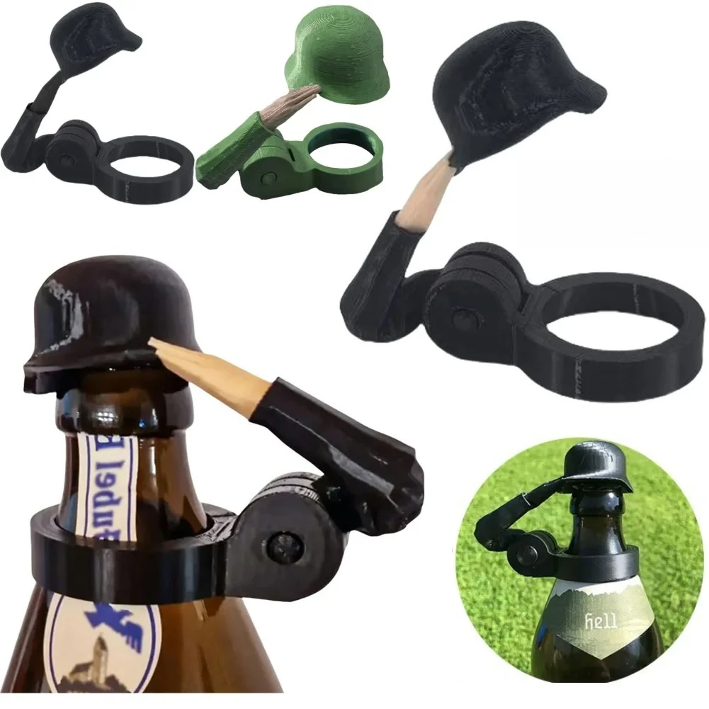 1-3pc Soldier Salute Beer Bottle Helmet Dustproof Beer Helmet Topper Creative Beer Bottle Cap for Party Bar Veterans Enthusiasts