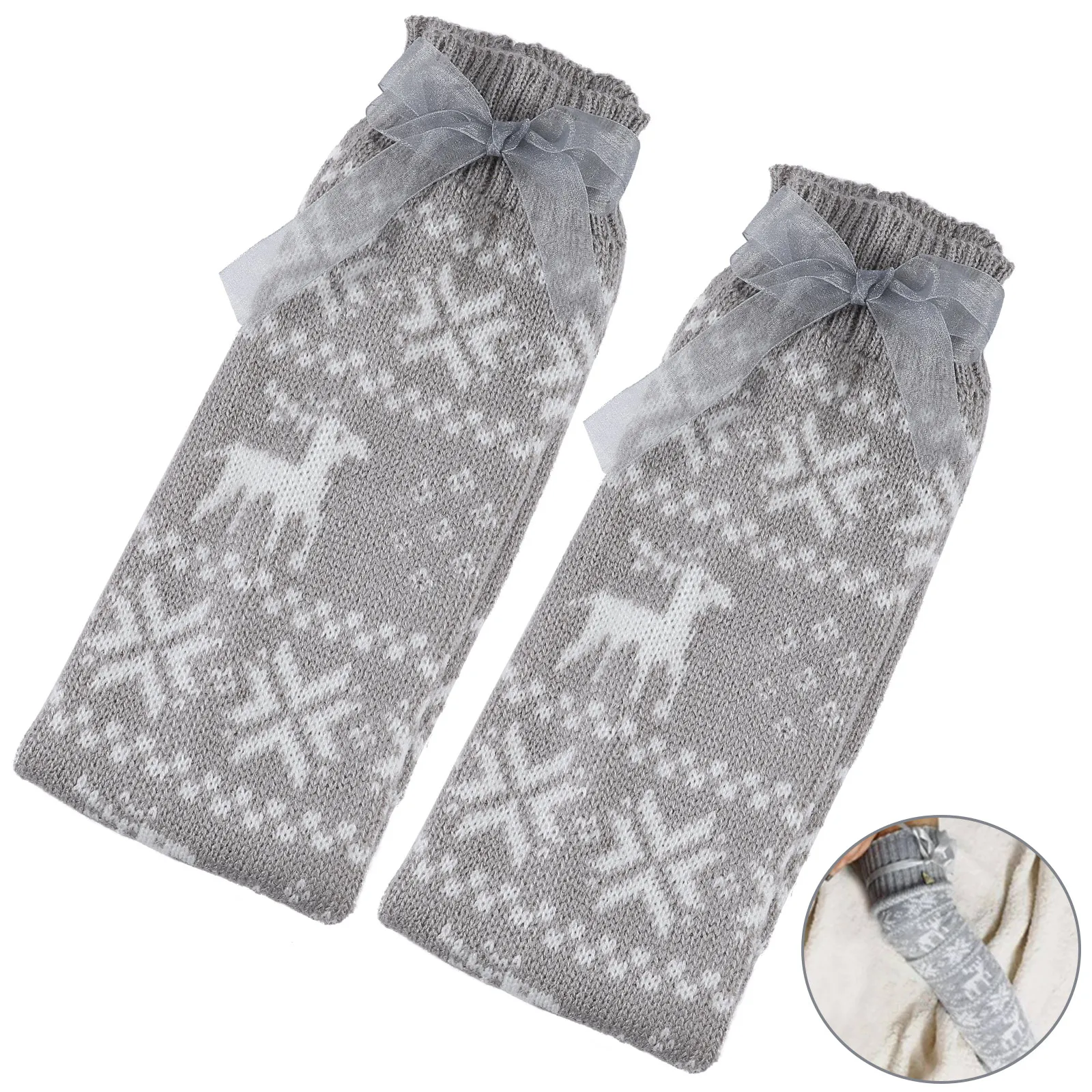 

2pcs/set Leg Warmers Exquisite Craft Elastic Warm Pair With Hoodies Wear-resistant Stockings Winter Gray