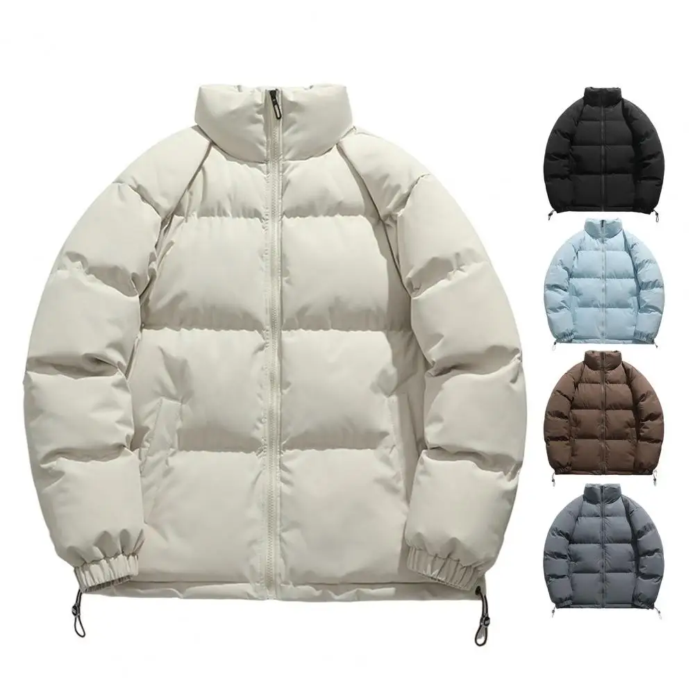 Cold-proof Thickened Coat Thickened Cotton Quilted Coat for Men Women with Stand Collar Long Sleeve Side Pockets for Winter