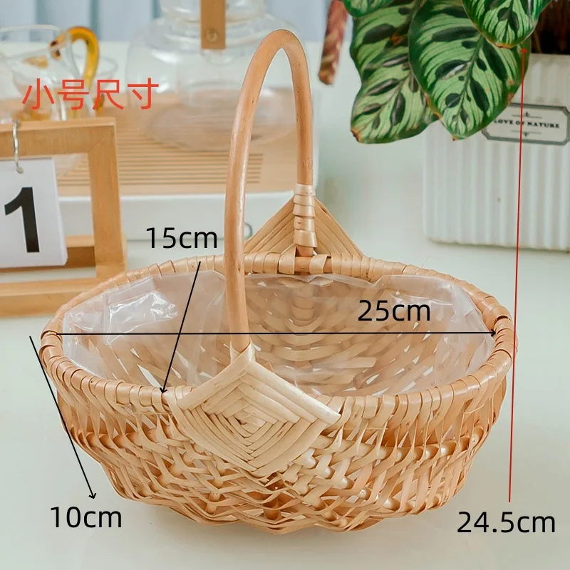 

Rattan Handwoven Baskets Vintage Small Woven Basket for Flowers Picnic Garden Party Fruit Vegetable Storage Solutions