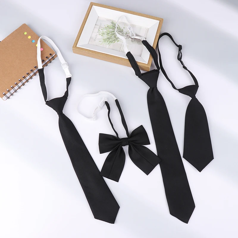 Uniform JK Girls Black Simple Zipper Ties For Men Women Students Stage Performance Matte Neck Tie Costumes Accessories