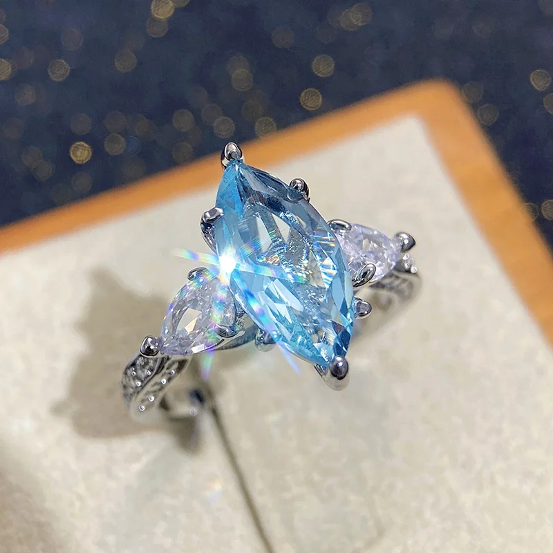 Huitan – bagues en pierre Marquise bleu ciel pour femmes, accessoires de doigt de fête de mariage exquis, bijoux éternité, livraison directe