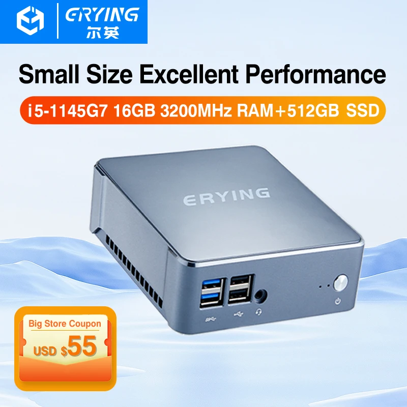 ERYING Mini PC i5-1145G7 MU05+16GB RAM+512G NVME SSD Set For Windows 11 Gaming Desktop Computer