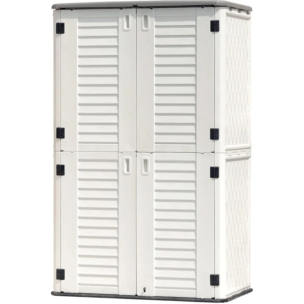 KINYING Outdoor Storage Shed Waterproof, Resin Vertical Storage Cabinet Double-Layered, Versatile to Store Patio Furniture,