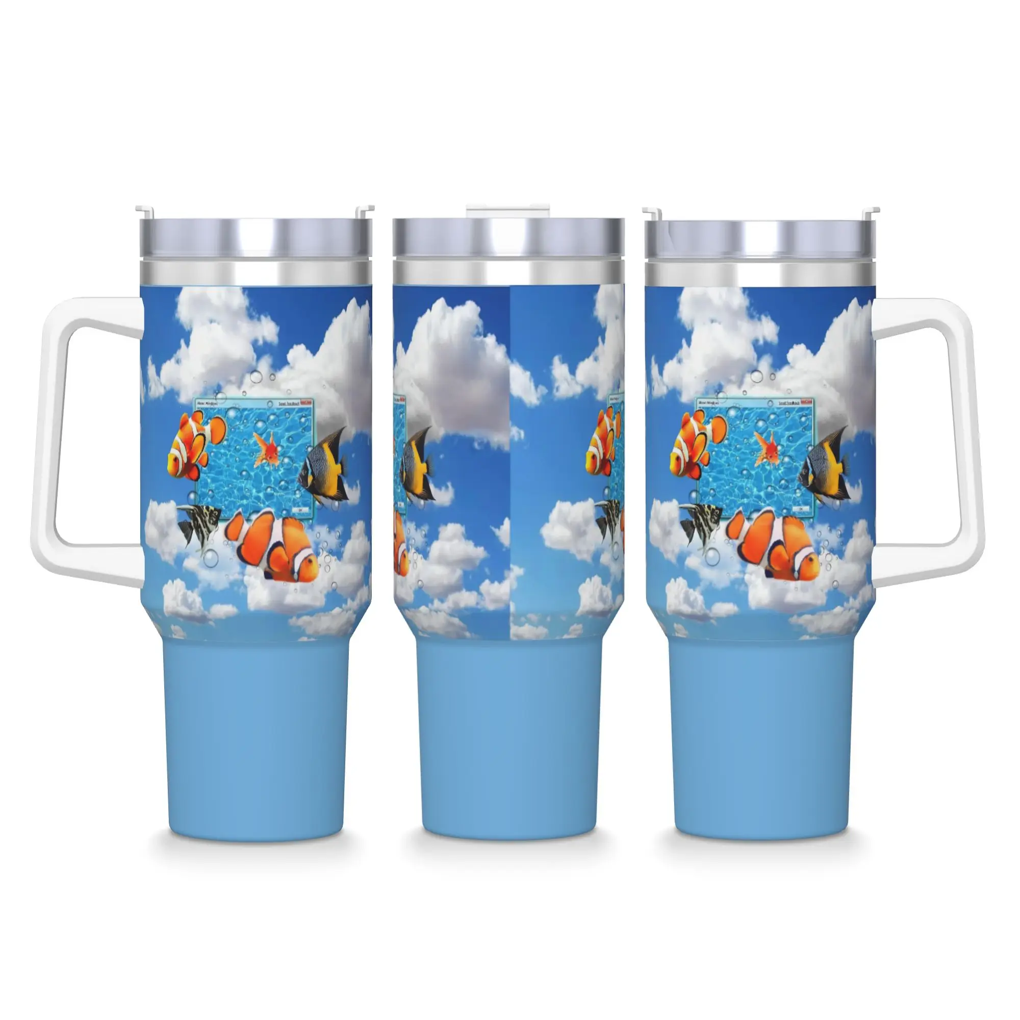

Swimming Frutiger Aero Fish Stainless Steel Tumbler Thermal Cups With Straws and Lid Large Mugs Cup Cold and Hot Water Bottle
