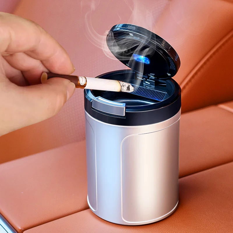 [2025 Upgrade] Car Ashtray Universal High-End Feel, Suede Leather LED Ceramic Inner Liner, Simple And Light Luxury Car Ashtray view 4
