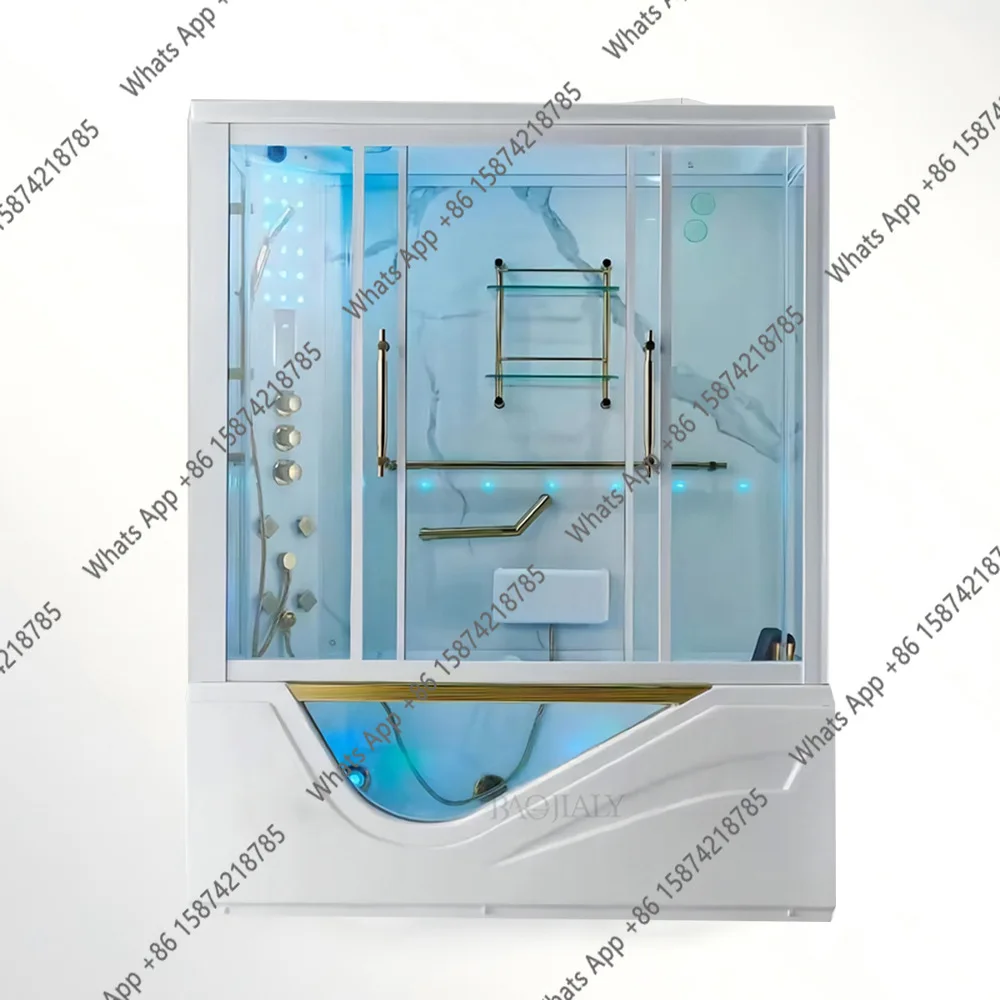 White luxury integrated villa bathroom steam shower room local tyrant gold accessories massage surfing integrated bathroom sauna