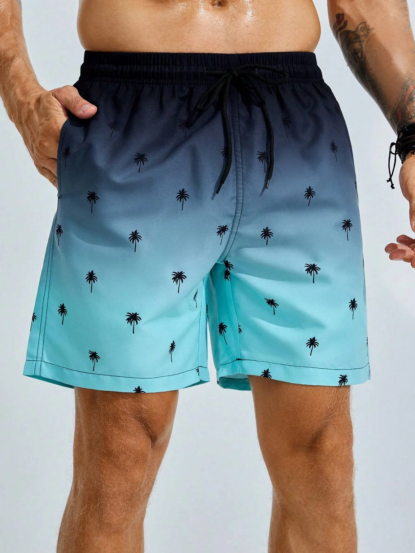 Color Block Mens Printing Shorts Summer Men's Swim Trunks Elastic Waist 3D Print Coconut Tree Breathable Shorts Streetwear