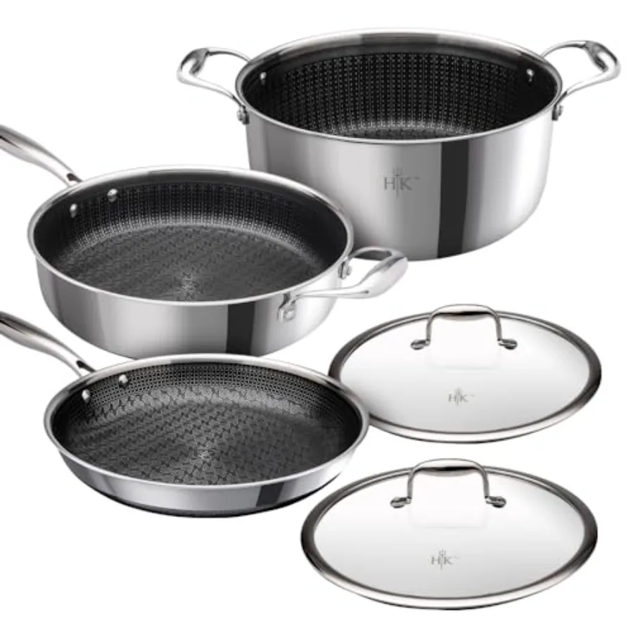 

Hybrid 5 Pc Cookware Set with TriClad Stainless Steel and Nonstick Ceramic Coating PFAS Free No PFOA No PTFE No Teflon NonToxic