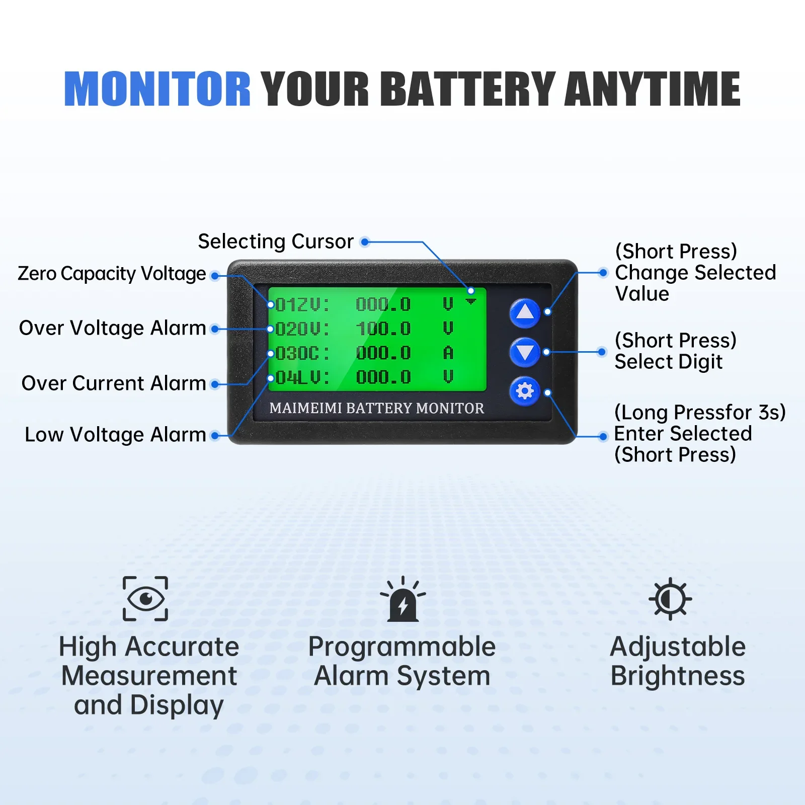 DC 9~100v 100A ~400A Lifepo4 Lead-acid Li-ion Lithium Capacity 12V Battery Monitor Hall Coulomb Tester Digital Voltmeter Ammeter