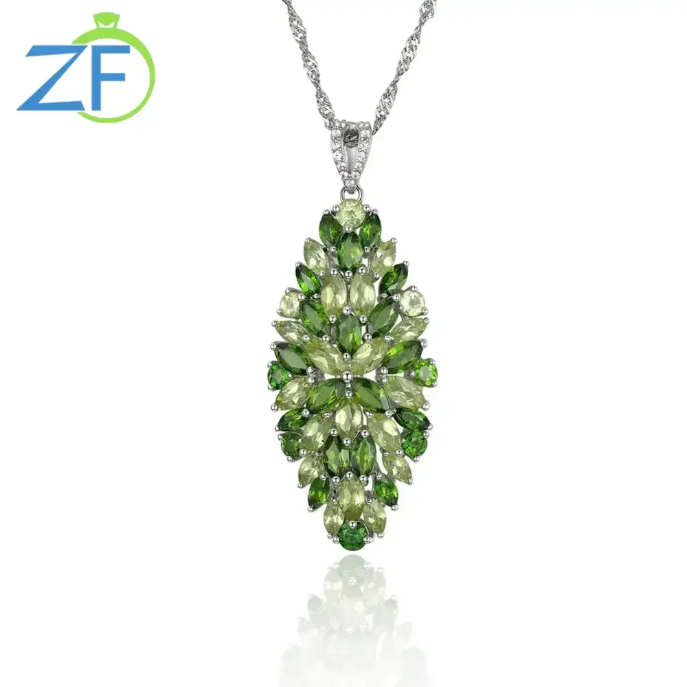 GZ ZONGFA Natural Peridot Chrome Diopside Oval Shape Gem Necklace Fashion Fine Jewelry for Women 925 Sterling Silver Gifts