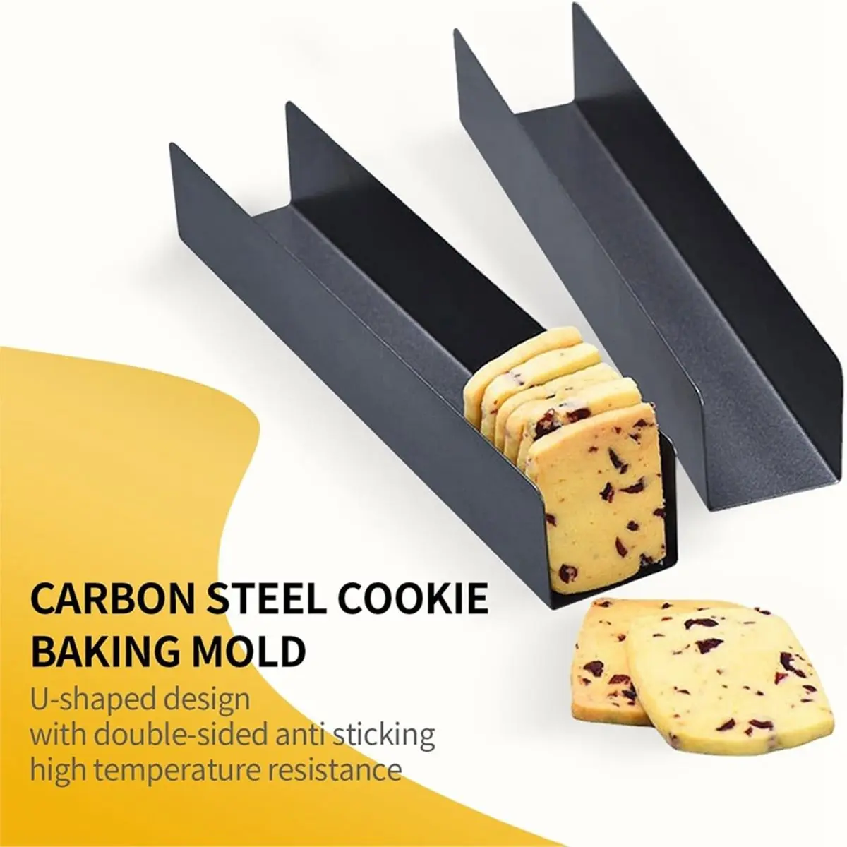 4pcs U-Shape Biscuit Cake Bread Mold, Non-Stick Cranberry Cookie Mold, Rectangular Cookie & Bread Mold for Baking