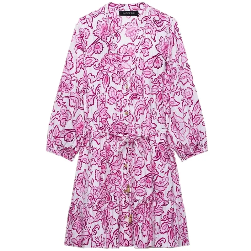 Summer 2025 New Arrival Women's V-ne Floral Print  Dr Design Sense Flower Print Commute Sle Seven Sve Length