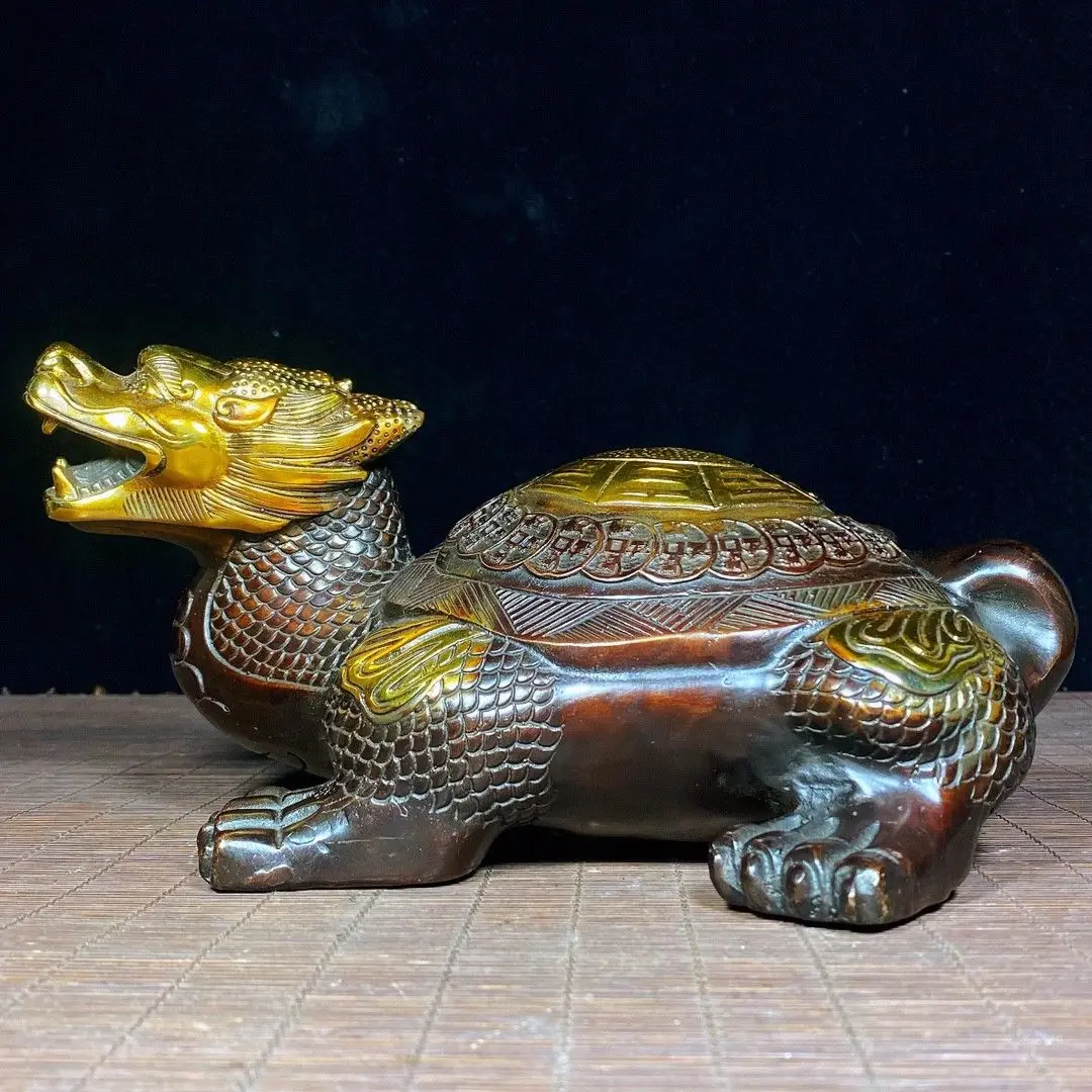 Pure Copper Gilt Bagua Taiji Dragon Turtle