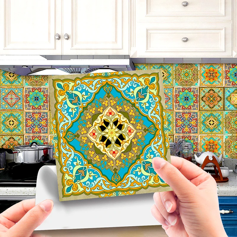 24 PCS Morocco Style PVC Tile Stickers Waterproof Antifouling Self Adhesive Kitchen Bathroom Floor Art Wall Decals Home Decor