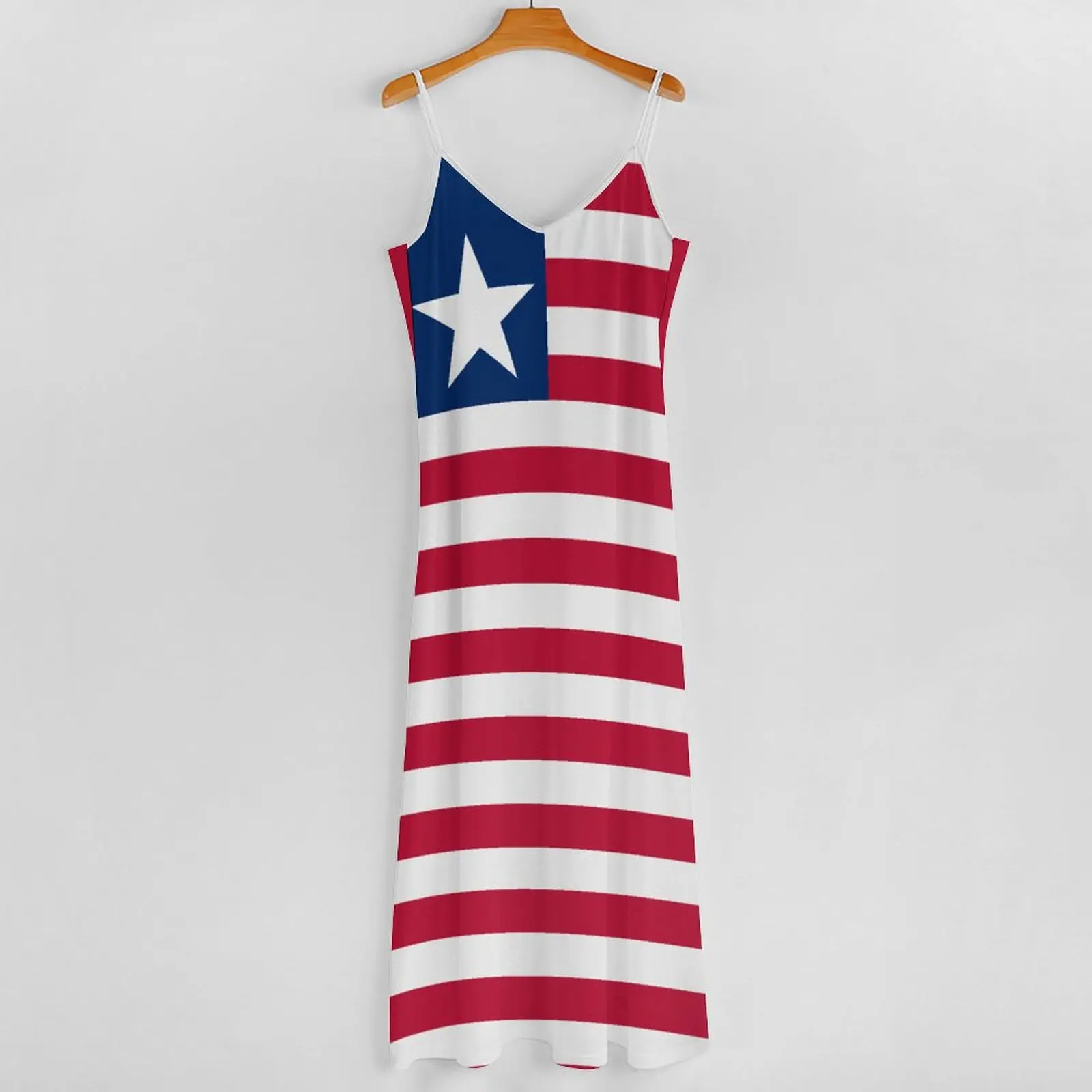 Lange Jurken Jurk Liberia Vlag Print Nieuwe Casual Mouwloze Dames V-Hals Bedrukte Jurk Swing Retro Jurken