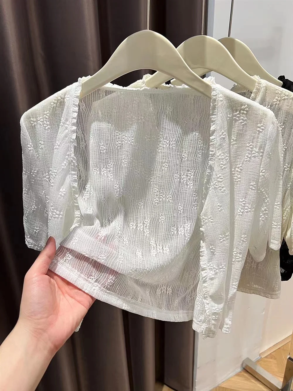 Women's Lace Hook Flower Light Summer ort Sve Open Cardigan White ort Outerwear with Strap Dr Cover up Top