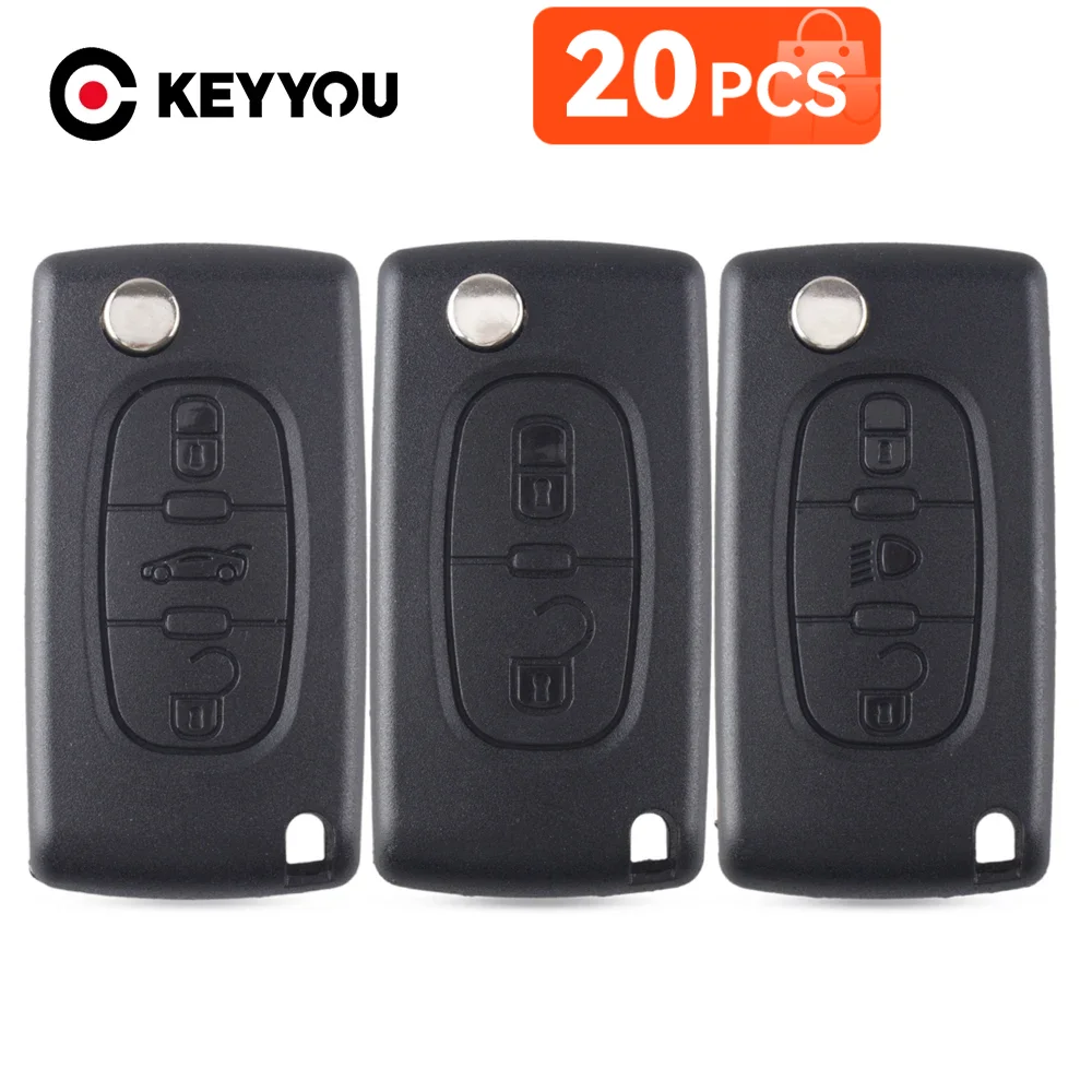 

KEYYOU 20PCS Flip Folding Blank Remote Car Key Shell Case for Peugeot 206 307 308 407 Partner Citroen C4 C5 C3 Berlingo Xsara