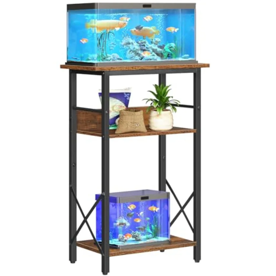 

10 Gallon Aquarium Stand 3-Tier Fish Tank Stand with Storage Reptile Turtle Tank Stand with Metal Frame 20.5" L x 11" W Rustic