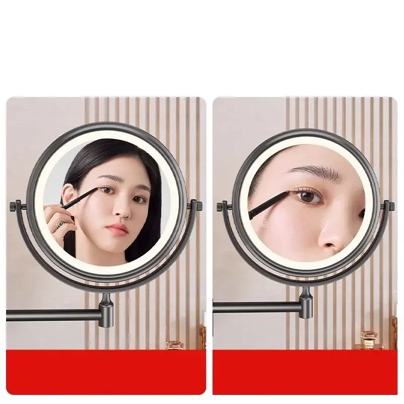 Rotatable LED Light Suction Cup Makeup Wall Mirror Hanging Telescopic Vanity Folding Showermirror Magnifying Beauty Bathroom