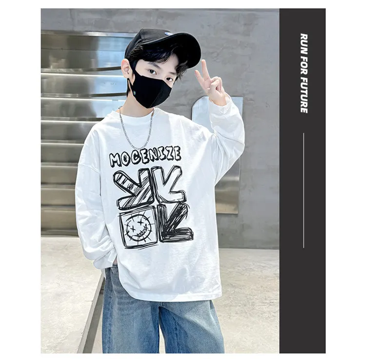 Kinder Jungen T-Shirts Kleinkind Baby Langarm-Oberteile für Kinder Herbst Buchstaben Pfeile Druck Baumwolle Koreanisches Sweatshirt Jungen T-Shirts – Detail 4