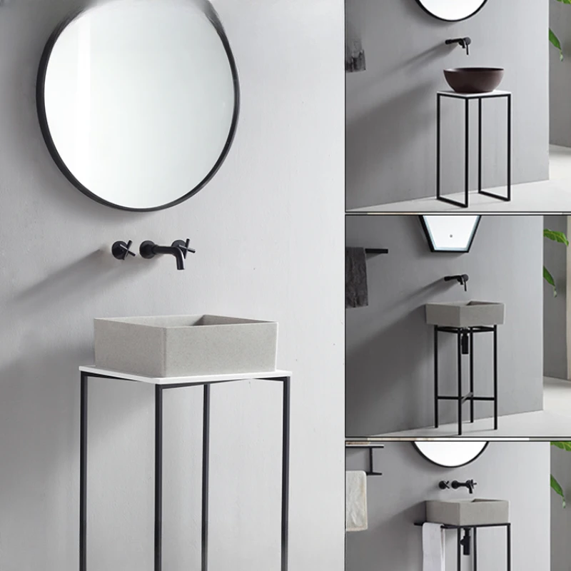 Industrial style bathroom cabinet, simple basin storage rack, simple washbasin, artistic and touching stone making