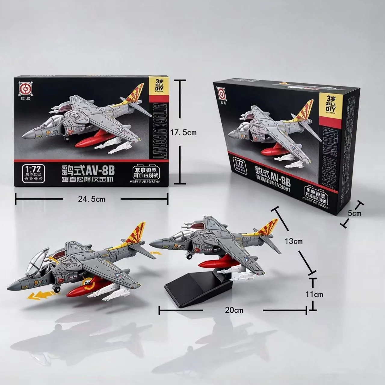 1/72 Scale Aircraft AV-8B Harrier Attack Aircraft Fighter ABS Military Assembly Model Building Blocks Plastic Model Planes