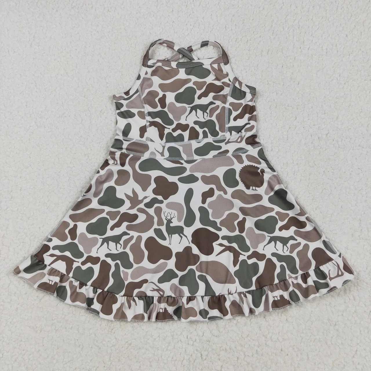 

Wholesale Baby Girl Sleeveless Active Ruffle Camo Clothing Infant Kids Skirt Shorts Toddler Knee Length Dress Dogs Ducks Clothes