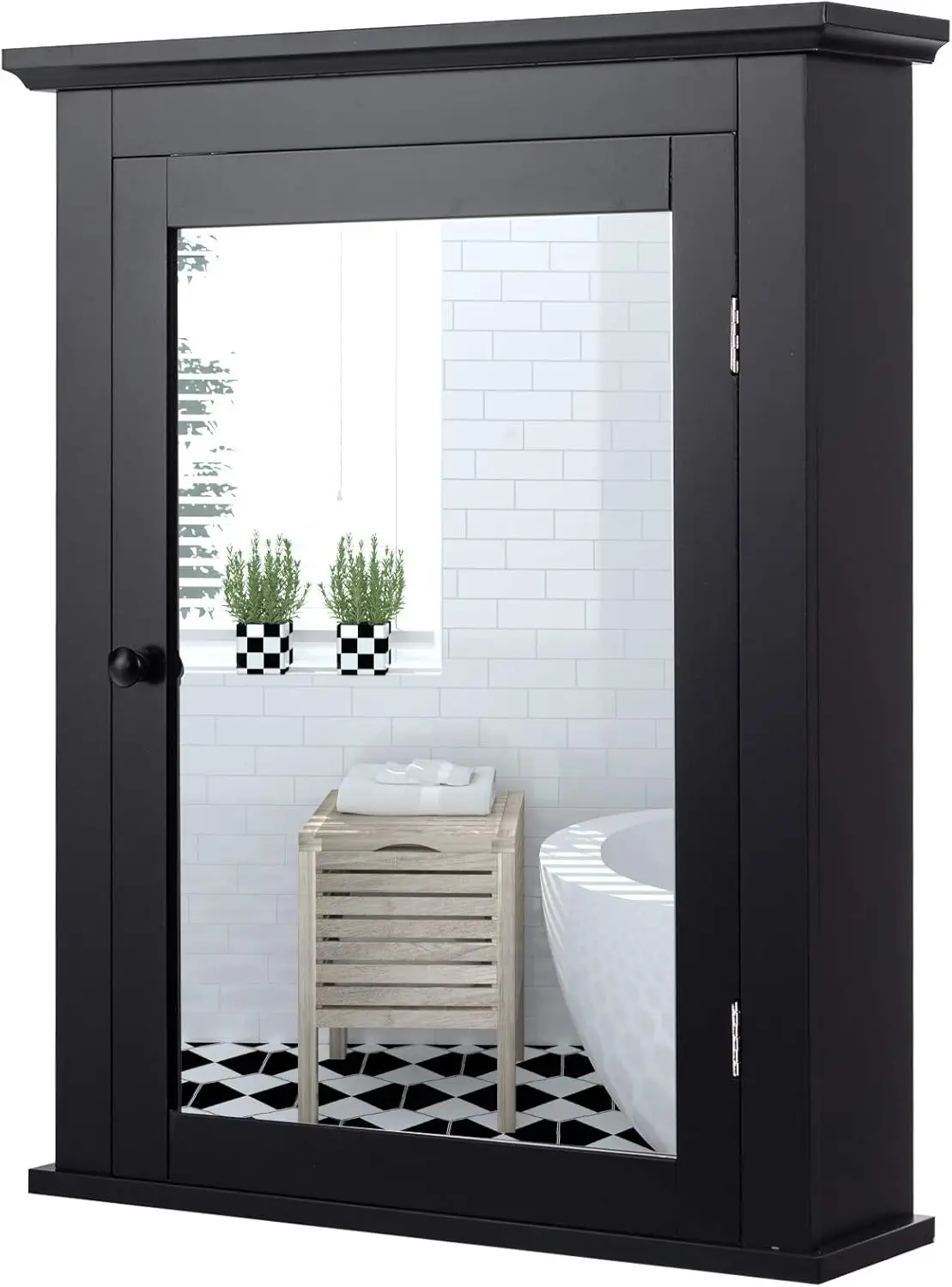 Bathroom Cabinet with Mirror, Mirrored Wall-Mounted Storage Medicine Cabinet w/Single Door & Adjustabl