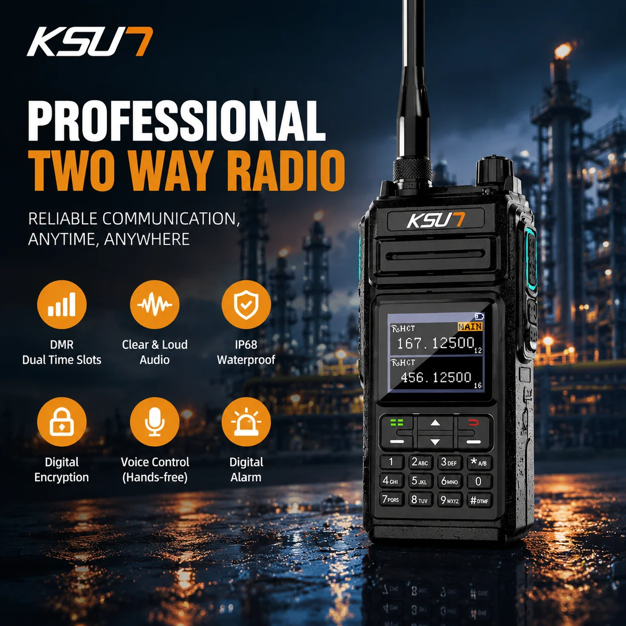 KSUT DM20UV DTMF DMR IP68 waterproof walkie-talkie VHF UHF dual band dual time slots encrypted ptt digital mobile radio