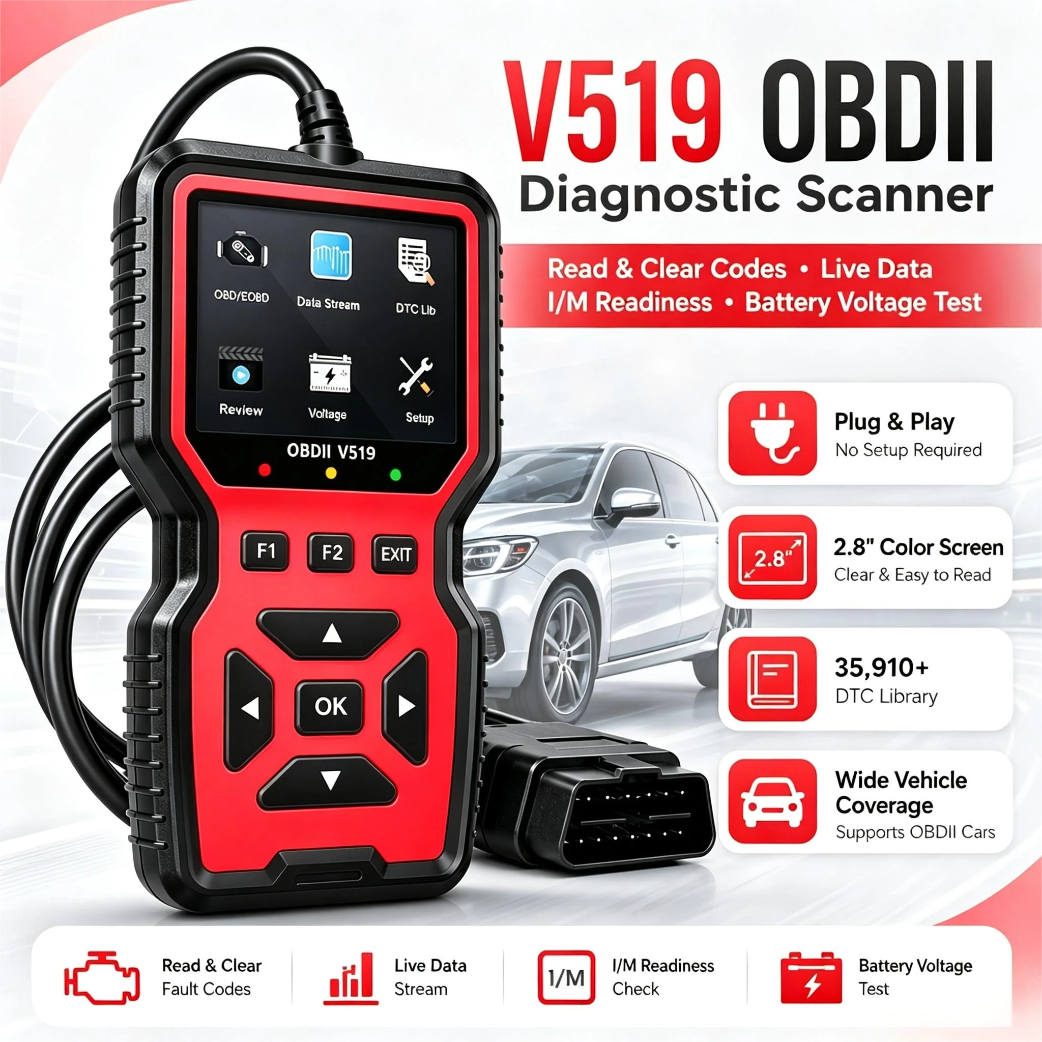 Car OBD2 Scanner Diagnostic Tool Code Reader, Car Voltage Tester Engine Fault Code Scanner, Charging Tester Diagnostic Tool