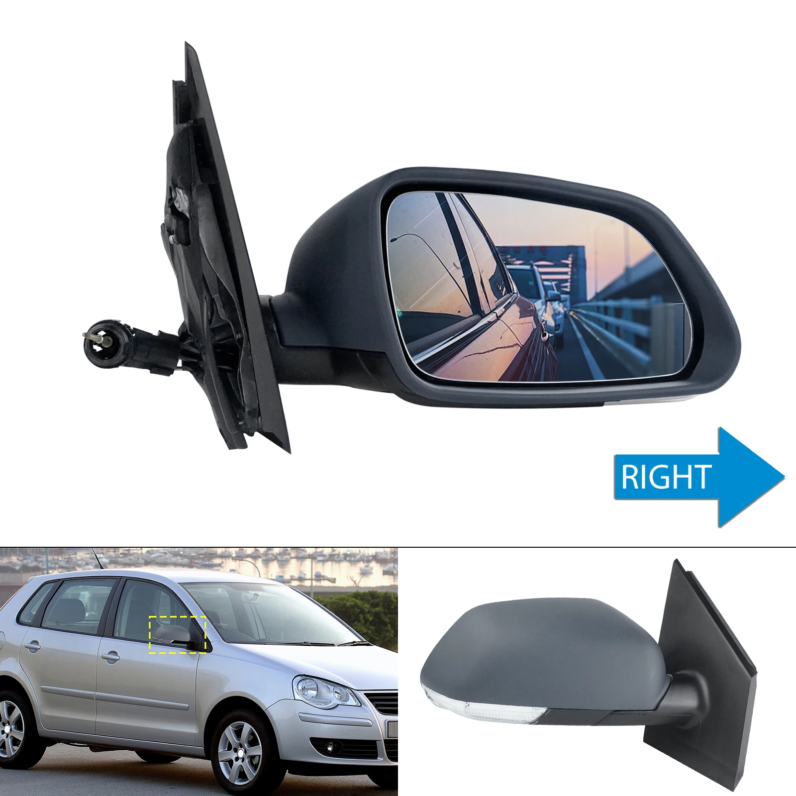 For 2005-09 VW Polo 9N Hatchback Primed Manual Cable Wing Door Mirror Right Side