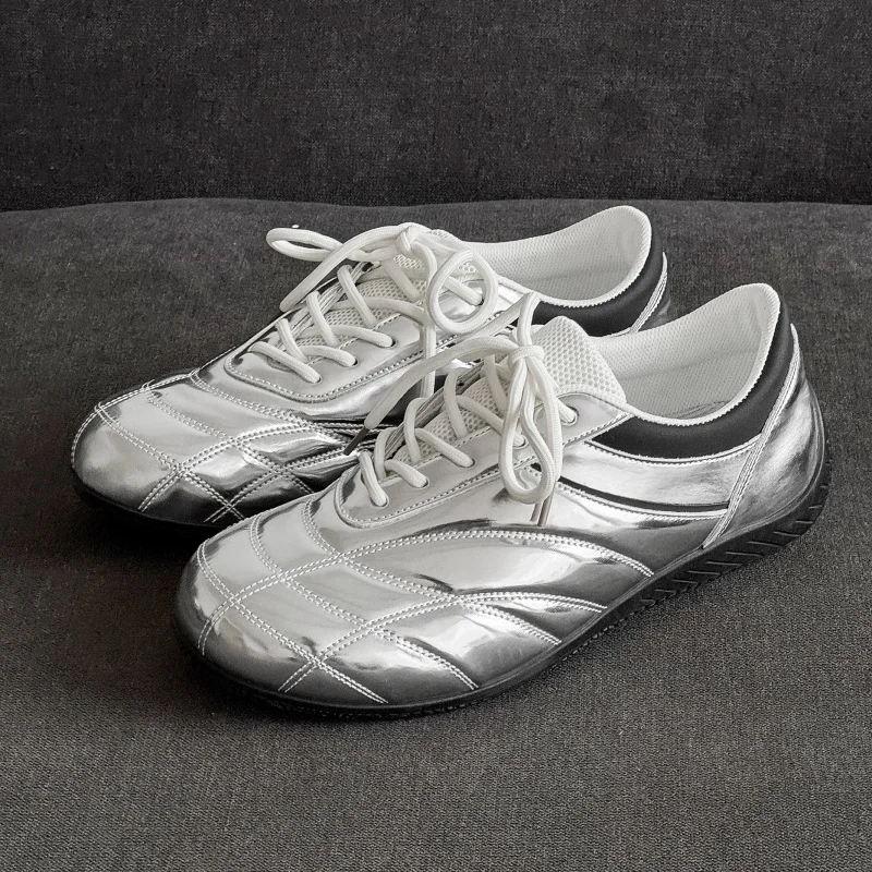 

Осенняя оригинальная обувь, модные серебряные мужские кроссовки, дизайнерские кожаные гоночные туфли, мужские кроссовки на плоской подошве для скейтборда, zapatillas hombre