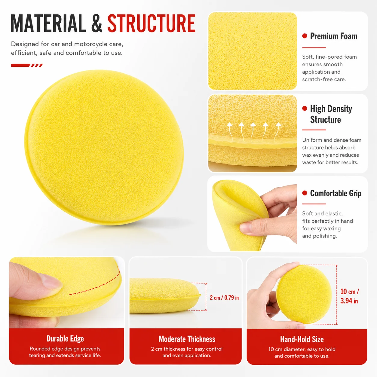 PINMOAP 3/5/12/24P Car Bike Motorcycle Cleaning Sponge Reusable Wax Applicator Pad Scratch Free Soft Foam Detailer For Auto Wash view 3