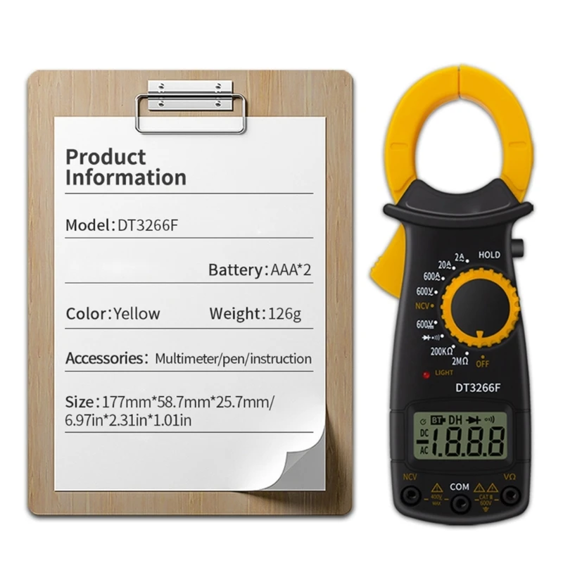 DT-3266F Digital Amper Clamp Meter Multimeter /for DC and Resistor NCV Dioded Overload for Protection Lightwei