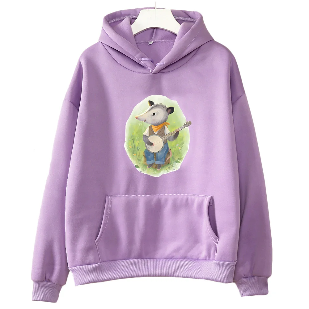 Cute Opossum Playing Banjo Graphic Hoodie Autumn Winter Long Sleeve Sweatshirts Female/male Fleece Clothing Casual O-neck Tops