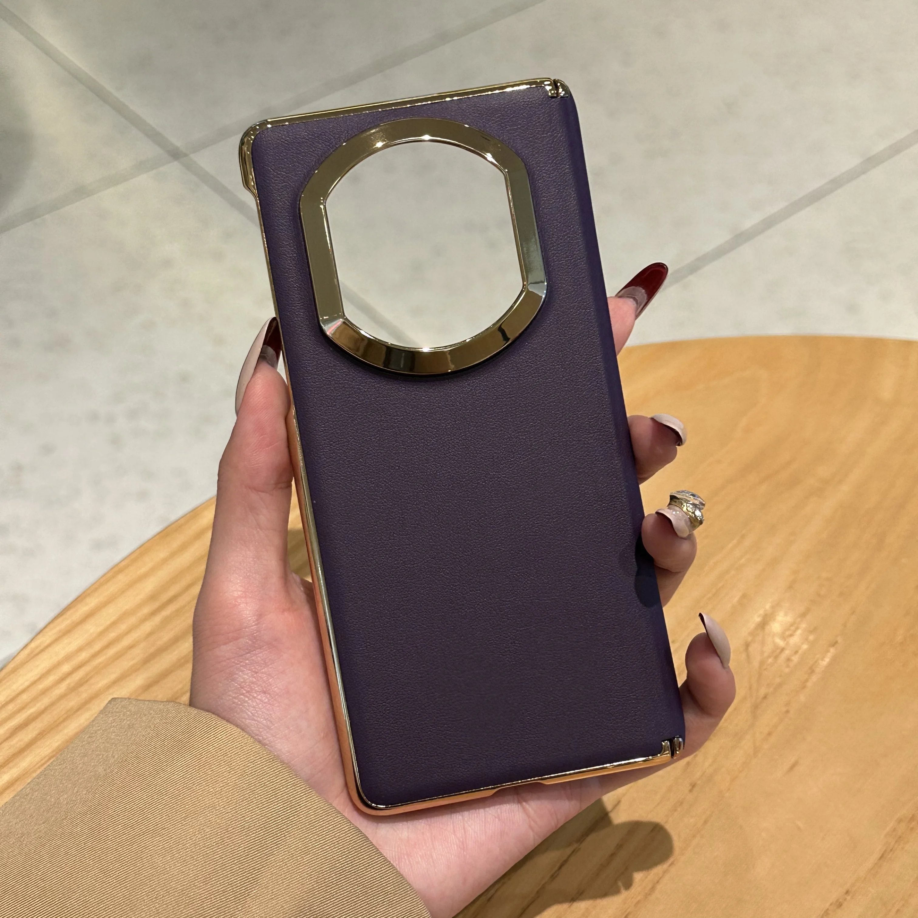 Funda protectora de eje central de cuero vegano galvanizado para Huawei Mate X7, Funda trasera de Color sólido para MateX7, Funda a prueba de golpes