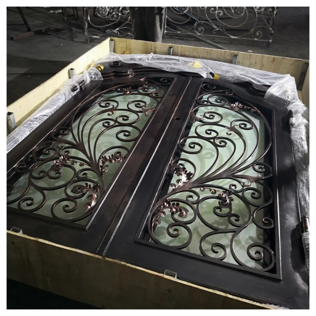 Home High Quality Customized Hurricane Impact Double Glass Exterior Wrought Iron Front Door
